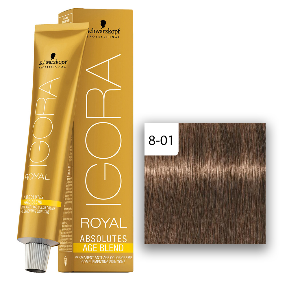 Schwarzkopf Professional IGORA ROYAL Absolutes Age Blend Haarfarbe 8-01 Hellblond Natur Cendré  60ml